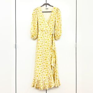 Un-Nye Sabina Midi Wrap Dress in Shell Yellow Floral Sz 4